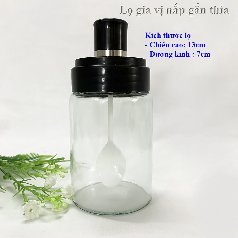 Lọ để gia vị nhà bếp bằng thủy tinh, có nắp gắn thìa, thuận tiện lấy đồ