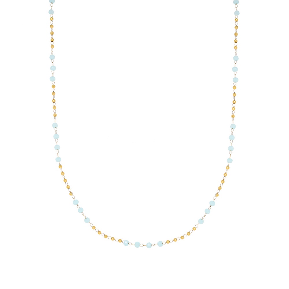 Dây chuyền titan chuỗi xích bi tròn xen đá xanh không gỉ WN2229