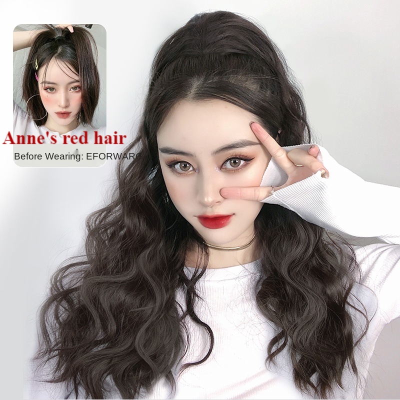 Bộ tóc giả gắn kẹp gắp tóc đuôi ngựa kiểu dài cong tự nhiên bồng bềnh cho nữ