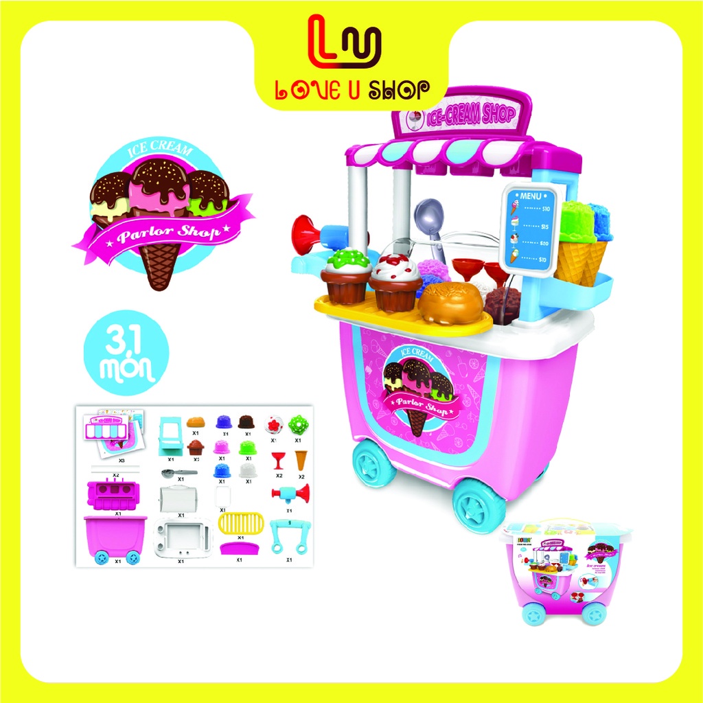 Đồ chơi xe đẩy bán kem, xe đẩy bán đồ ăn lớn