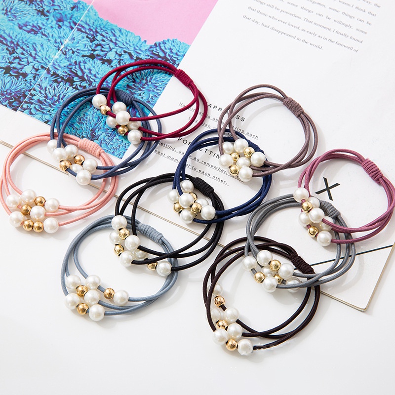 1 Dây Buộc Tóc Co Giãn Thắt Nút Đính Hạt Ngọc Trai Đơn Giản Cho Nữ