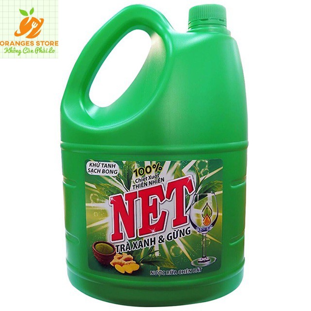 Nước rửa chén NET 4Kg Hương Chanh Tươi, Trà Xanh Kháng Khuẩn, Trà Xanh & Gừng