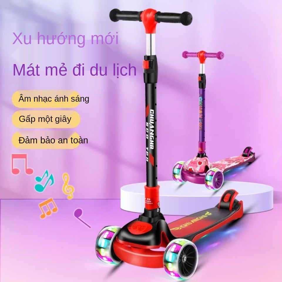 Xe trượt trẻ em, scooter cho bé 3 tuổi, 6 12 cao mét Dabao, gấp gọn, âm nhạc và ánh sáng đảm bảo chất lượng