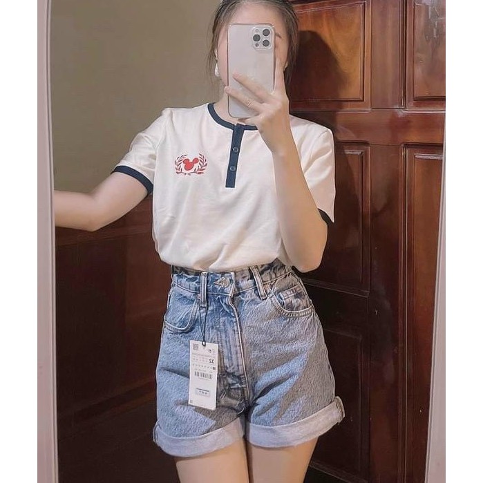 Quần short bò basic gập gấu Shynstores cạp cao 3 màu