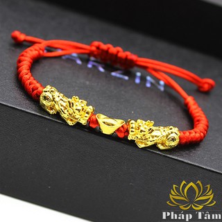 Vòng Tay Chỉ Đỏ May Mắn Song Tỳ Hưu Ngậm Thỏi Vàng Cầu Kim Tiền Tài Lộc - Tâm Phong Thủy