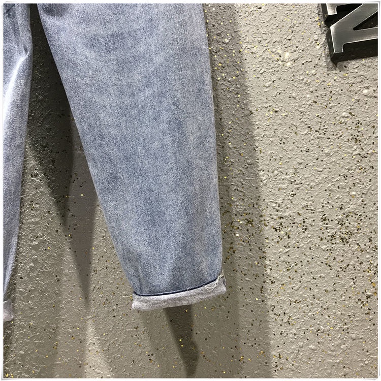 Jiashucheng Quần Yếm Denim Dài Đến Mắt Cá Chân Rộng Rách Mùa Hè Đính Đá Bán Chạy Cho Nữ