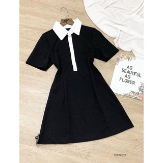 Đầm thun polo phối cổ trắng
