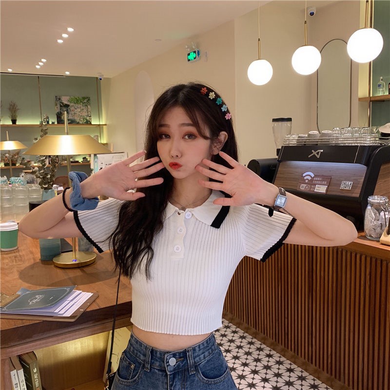 Áo Sweater Dệt Kim Cổ Polo Màu Sắc Đơn Giản Phong Cách Hàn Quốc Size 38-55kg | BigBuy360 - bigbuy360.vn