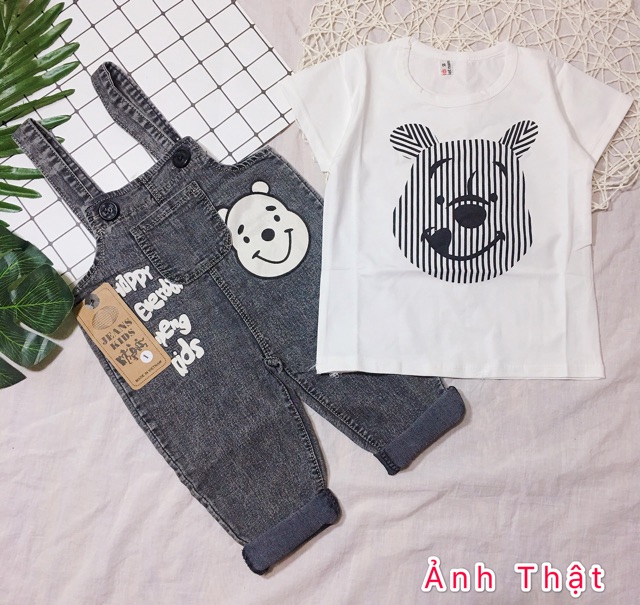 Áo cotton hình gấu cộc tay cho bé trai/gái