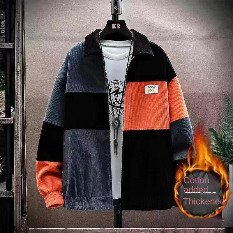 Áo Khoác Nhung Dáng Rộng Cỡ Lớn Phối Màu Sắc Tương Phản Kiểu Hàn Quốc Thời Trang Xuân Thu Cho Nam