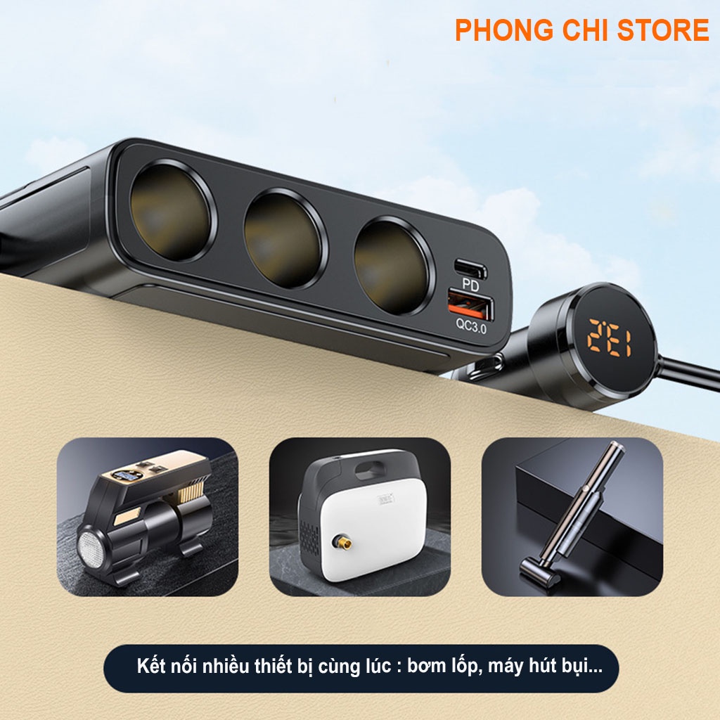 Bộ chia tẩu và sạc nhanh trên ô tô C28, Hỗ trợ sạc nhanh Type-C 30W, QC3.0