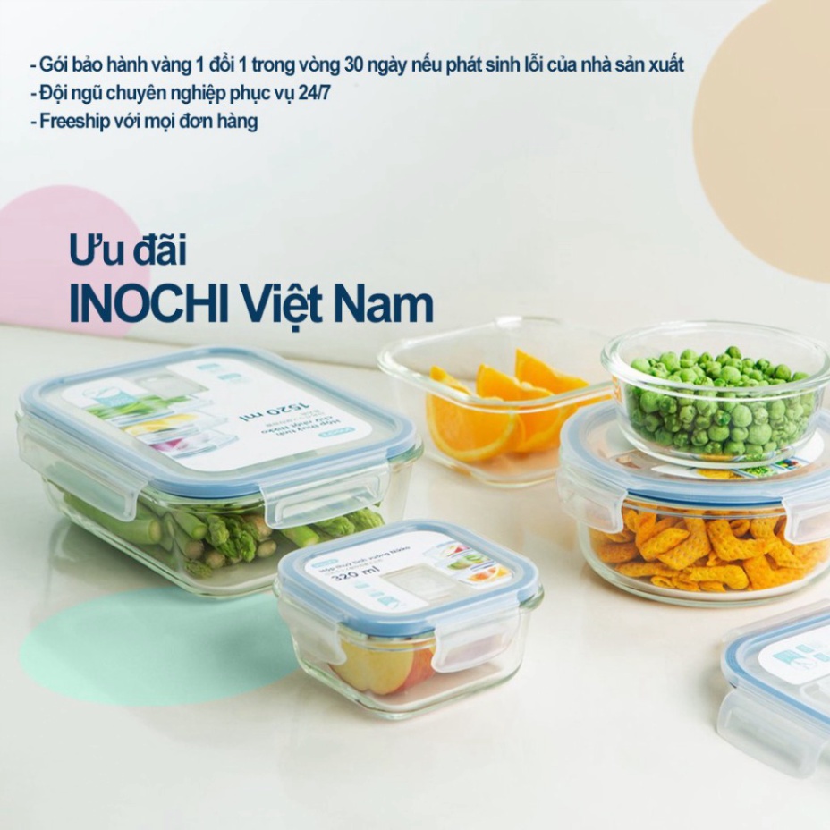 Hộp Thuỷ Tinh -Đựng Thực Phẩm Nikko INOCHI Đựng Đồ Ăn, Thức Ăn Trong Ngăn Đá Tủ Lạnh, Bảo Quản Thực Phẩm Tươi