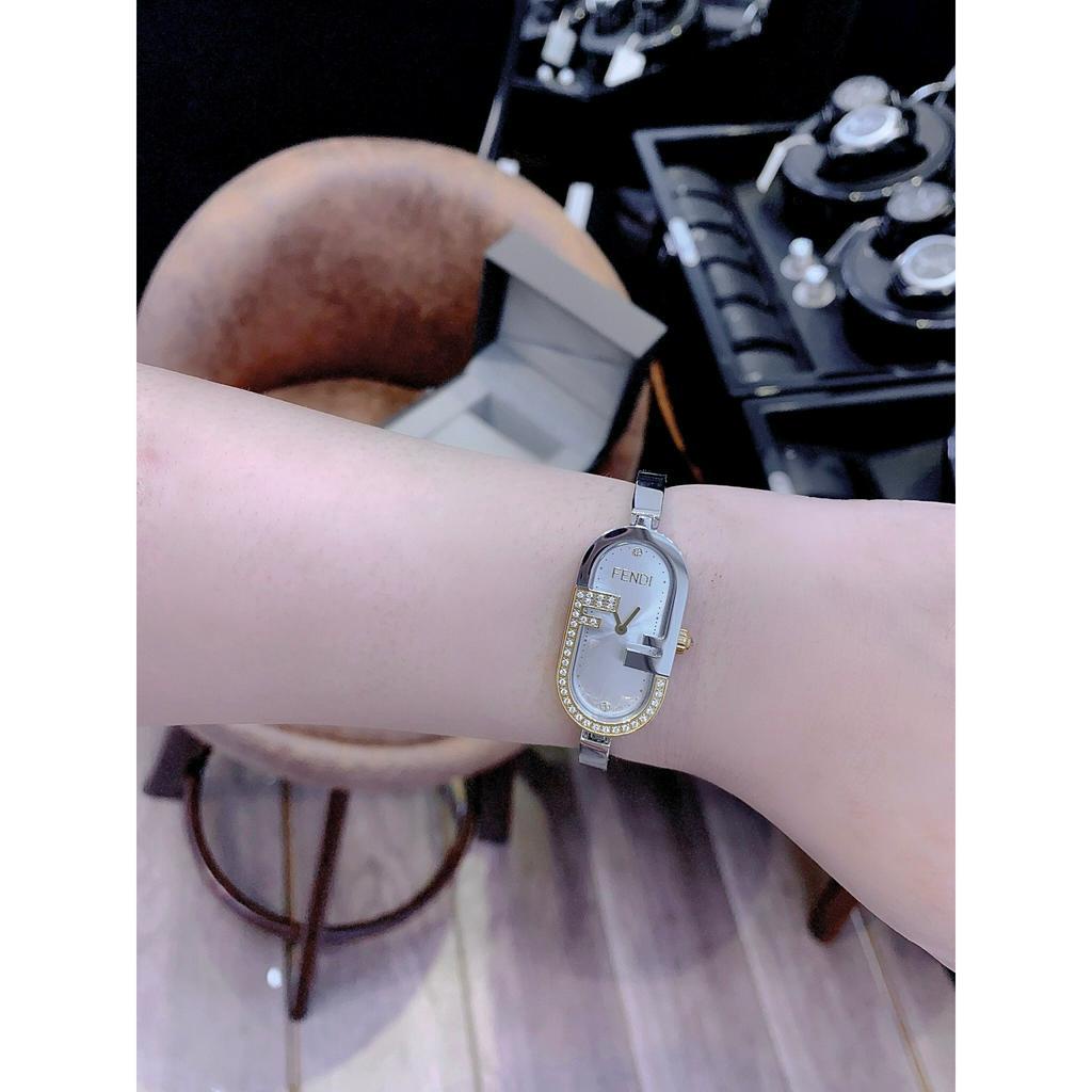 Đồng hồ nữ F€ndi O'Lock Vertical 14 x 28mm - Oval watch with FF logo, full box, Luxury diamond watch