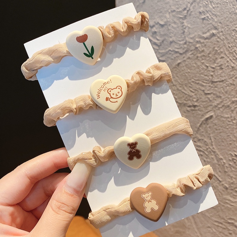 Dây Cột Tóc Trang Trí Hình Trái Tim Dễ Thương Đơn Giản Phong Cách Hàn Quốc