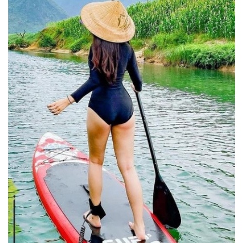 Bikini Đồ bơi nữ liền mảnh bodysuit có tay khoá kéo màu đen cá tính KONKUN MS-01