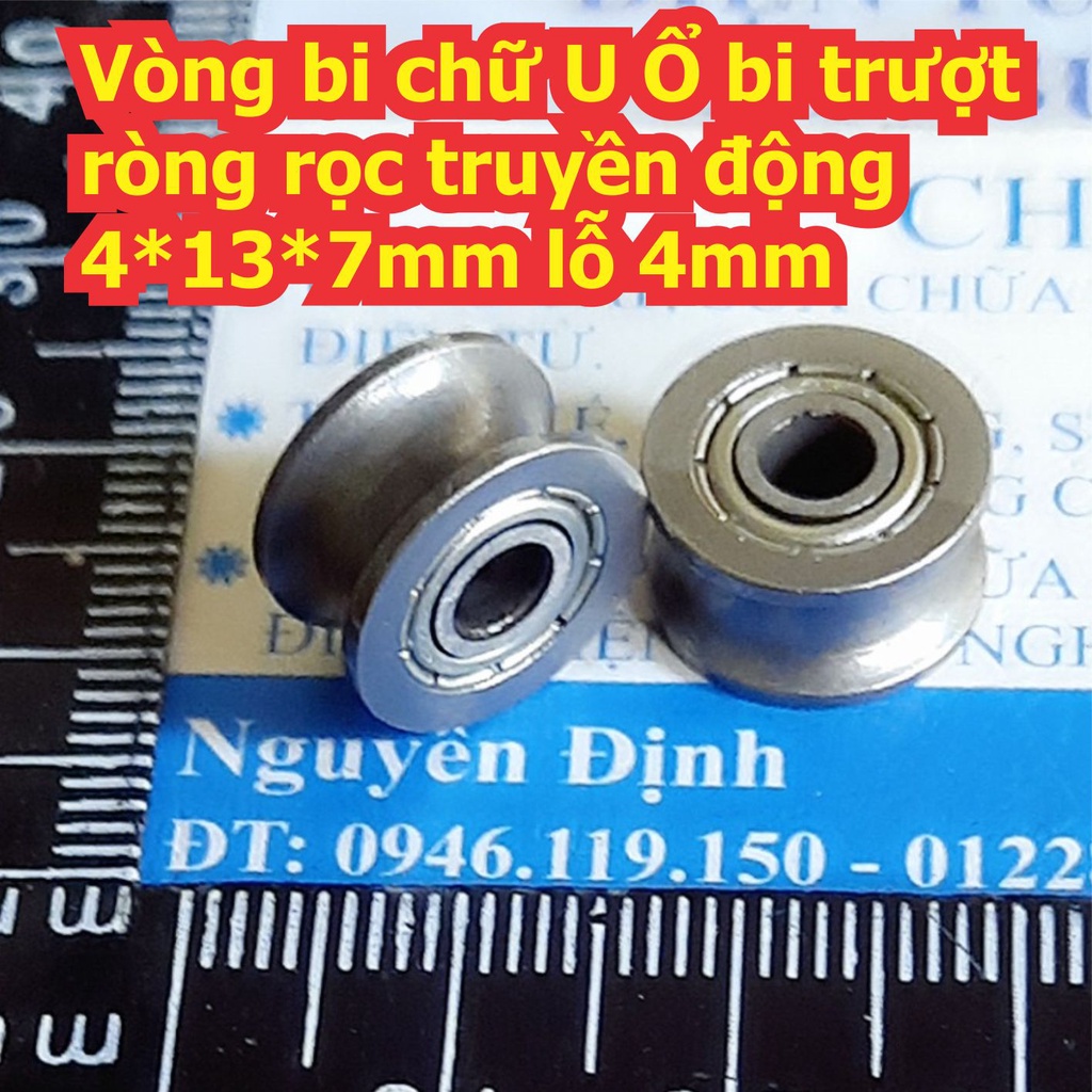 2 cái Vòng bi chữ U Ổ bi trượt ròng rọc truyền động 4*13*7mm lỗ 4mm kde7807