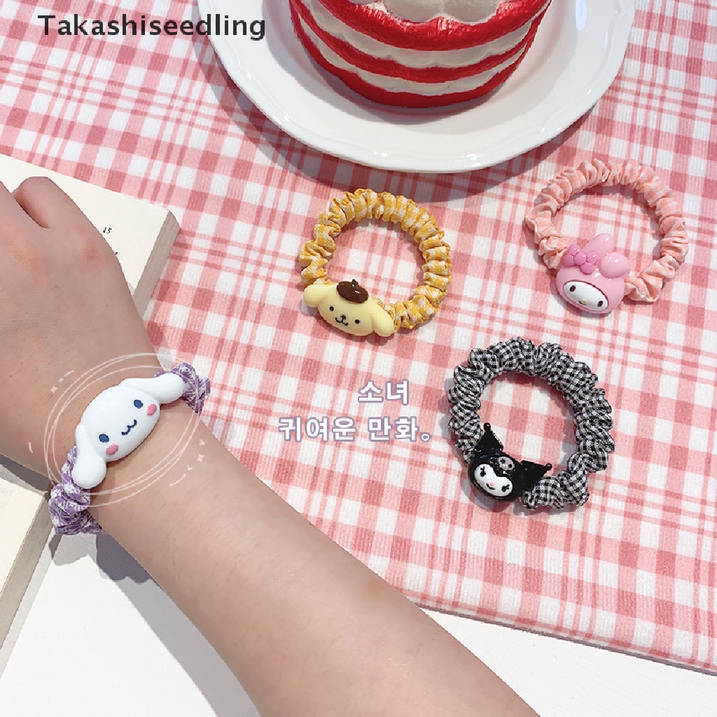 (Takashiseedling) Dây Cột Tóc Đuôi Ngựa Cỡ Lớn Màu Kẹo Ngọt Hoạt Hình Cinnamon Dog Lattic Girl Mùa Hè