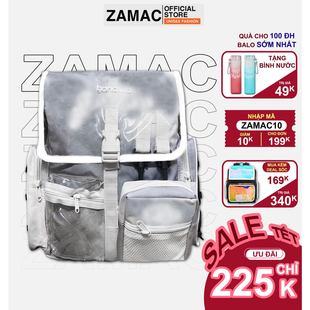 Balo Banawa loang xám phản quang ZAMAC cặp đi học nhiều ngăn trong suốt Ulzzang ZB7