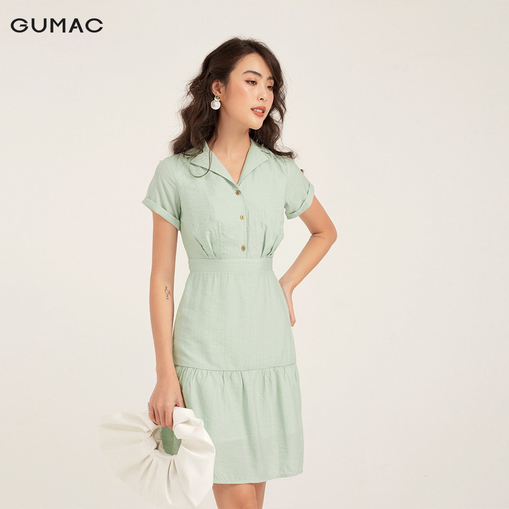 Đầm nữ ôm body GUMAC cổ vest màu xanh tay ngắn mới trẻ trung, đủ size DB182 | BigBuy360 - bigbuy360.vn