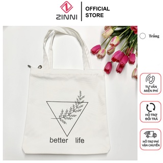 Túi tote vải canvas in Butter life có khóa miệng đi học đi chơi
