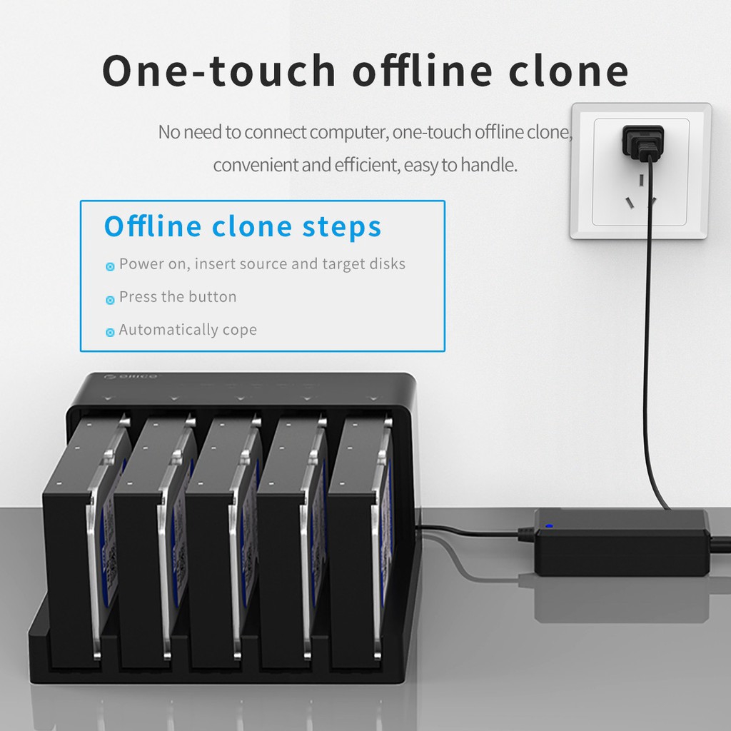 ORICO USB 3.0 sang SATA Ổ cứng gắn ngoài 5 Bay Docking Station với chức năng sao chép ngoại tuyến cho ổ cứng SSD (6558US3)