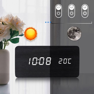 Wooden LED Alarm Clocks Digital Display Table Clock Black