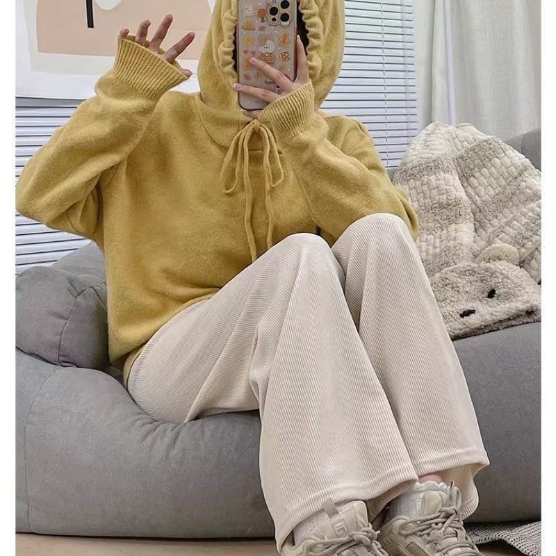 Quần Ống Suông Nam Nữ Unisex Màu Be Gân Tăm Cạp Chun Phong Cách Ulzzang Hàng Chuẩn Form Loại 1