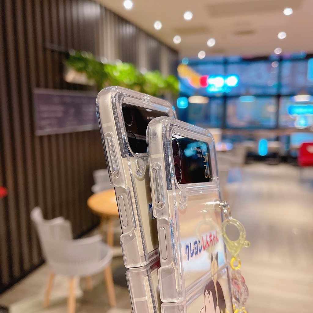 Ốp Điện Thoại PC Cứng Trong Suốt Chống Sốc Hình Cậu Bé Bút Chì Cho Samsung Galaxy Z Flip 3 5G