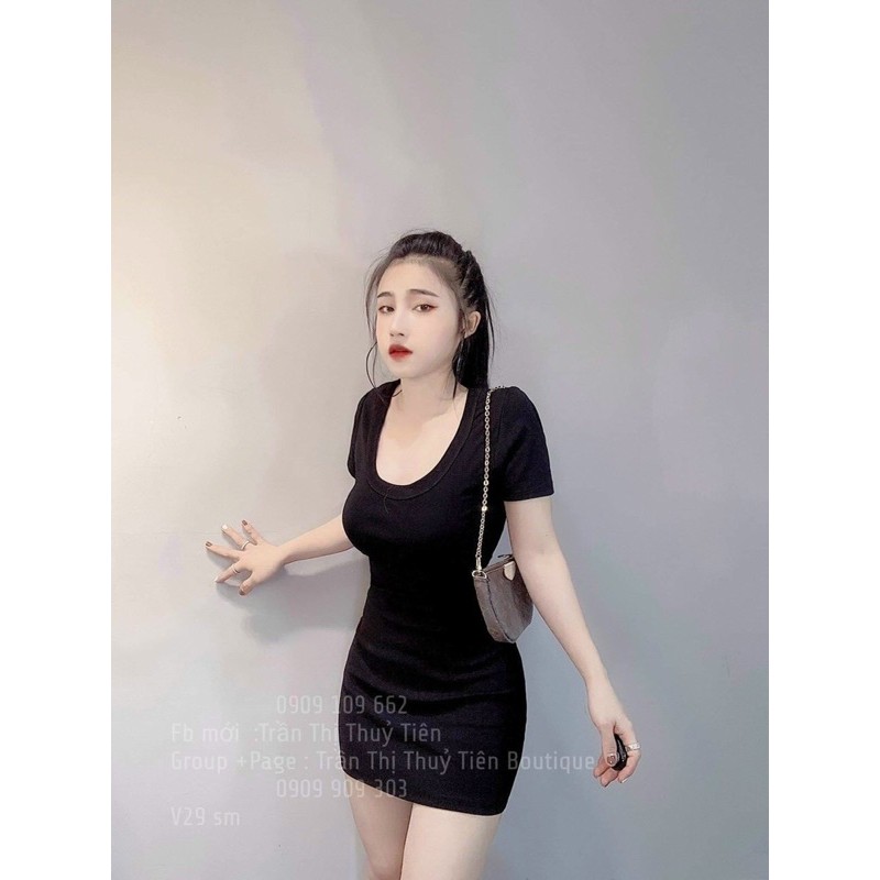 Đầm ôm body tay ngắn cổ U - S5T | BigBuy360 - bigbuy360.vn