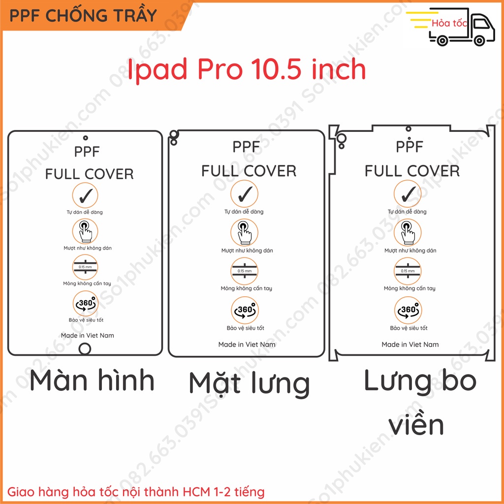 Dán PPF bóng, nhám cho iPad Pro 10.5 inch màn hình, mặt lưng, full lưng viền siêu bảo vệ