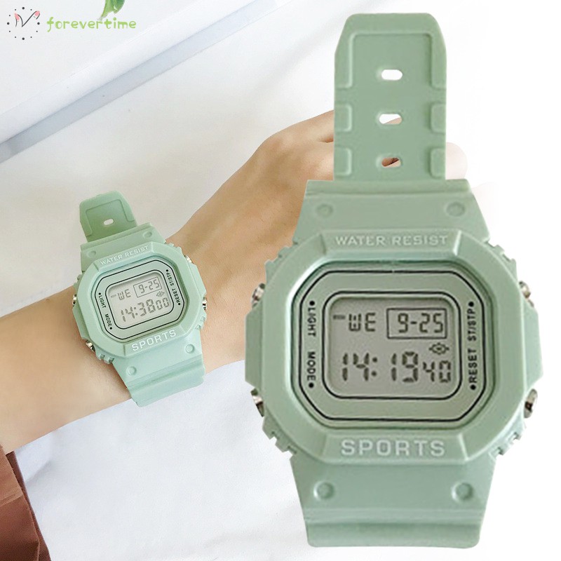 ☞ Phụ kiện trang sức☜ Women Green Digital Watch Girls Student Portable Wrist Watch with Soft Band