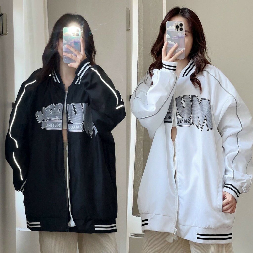 Áo khoác nữ chất dù 2 lớp in chữ phối sọc tay N692