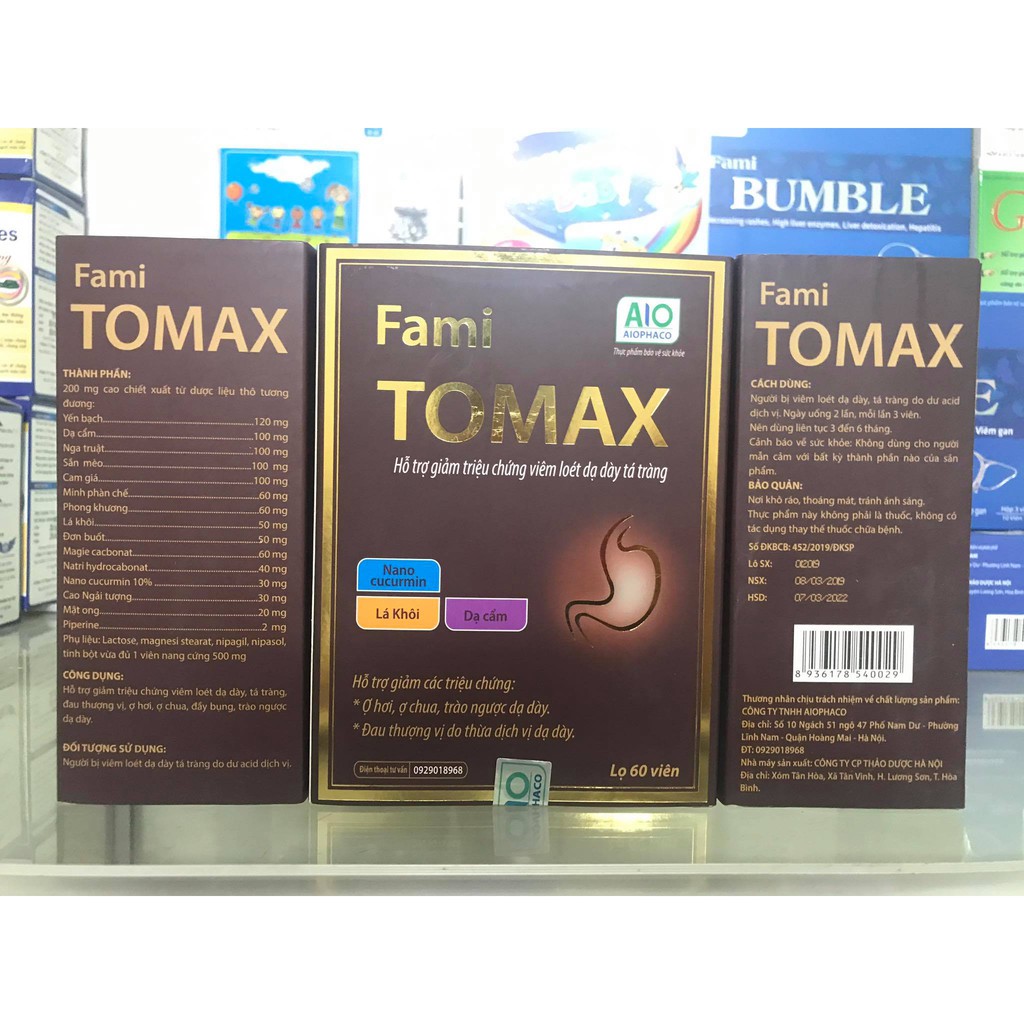 Viên uống GOLDWINGS FamiTomax hỗ trợ điều trị viêm loét dạ dày tá tràng trào ngược acid dịch vị dạ dày hộp 60 viên