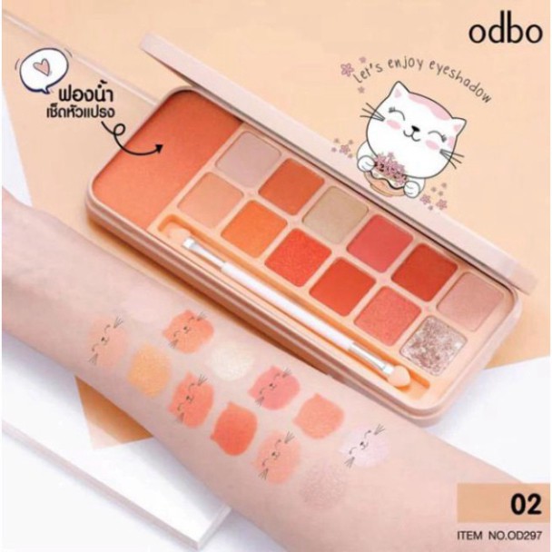 [Auth Thái] Bảng Phấn Mắt Tông Cam Đào Odbo Enjoy Eyeshadow Có Nhũ OD297 No.02 D99