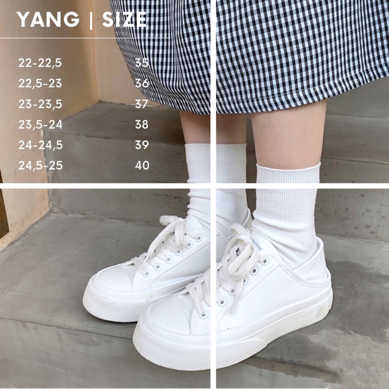 Giày bánh mì đạp gót đế cao 3P, giày sneaker màu trắng chất liệu canvas đeo được 2 kiểu