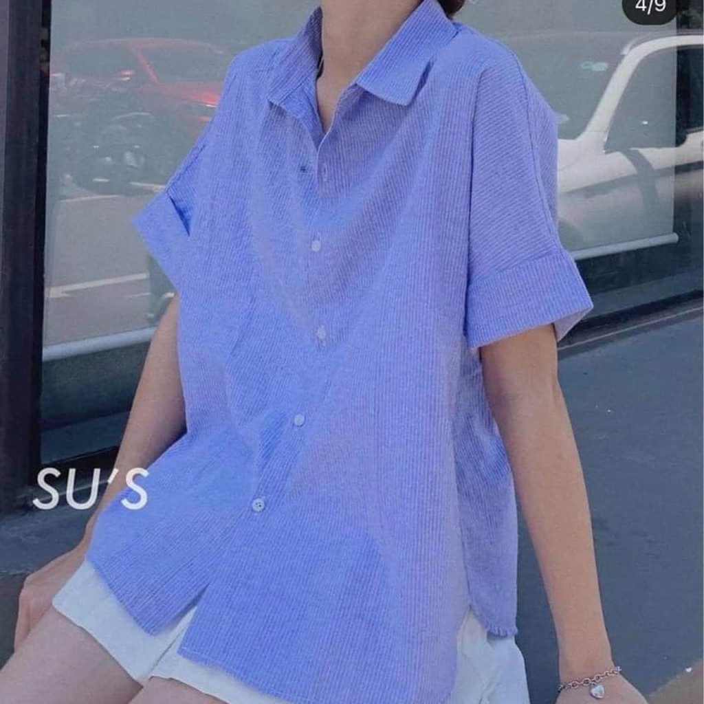 Áo sơ mi cộc tay, xẻ lưng có cúc cài cực hot, có 3 màu kẻ đen, kẻ trắng, kẻ xanh, chất vải thô, freesize tối đa 55Kg