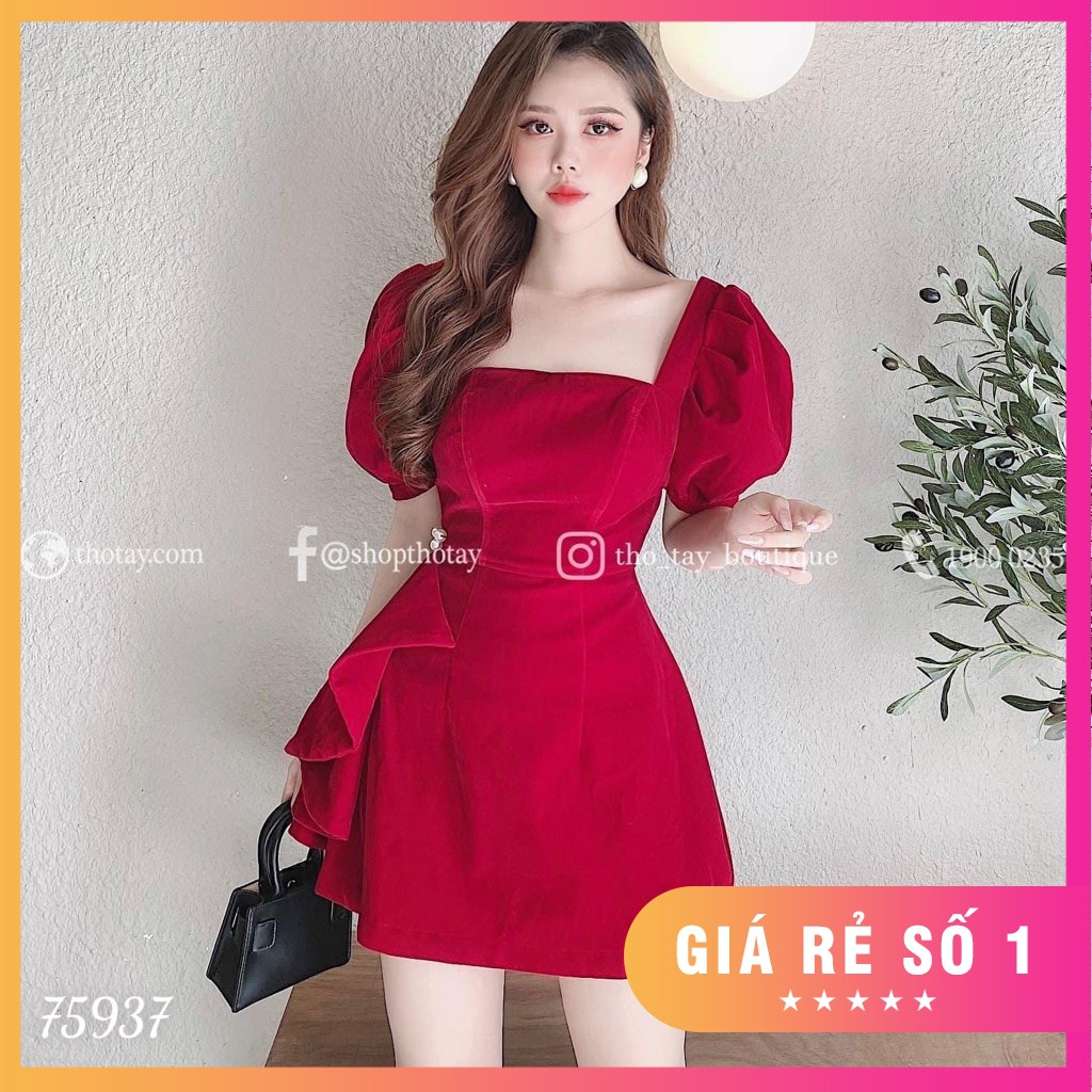 Đầm tay phồng diện Tết xinh lắm nhé đủ size S,M,L,XL,XXL - 75937