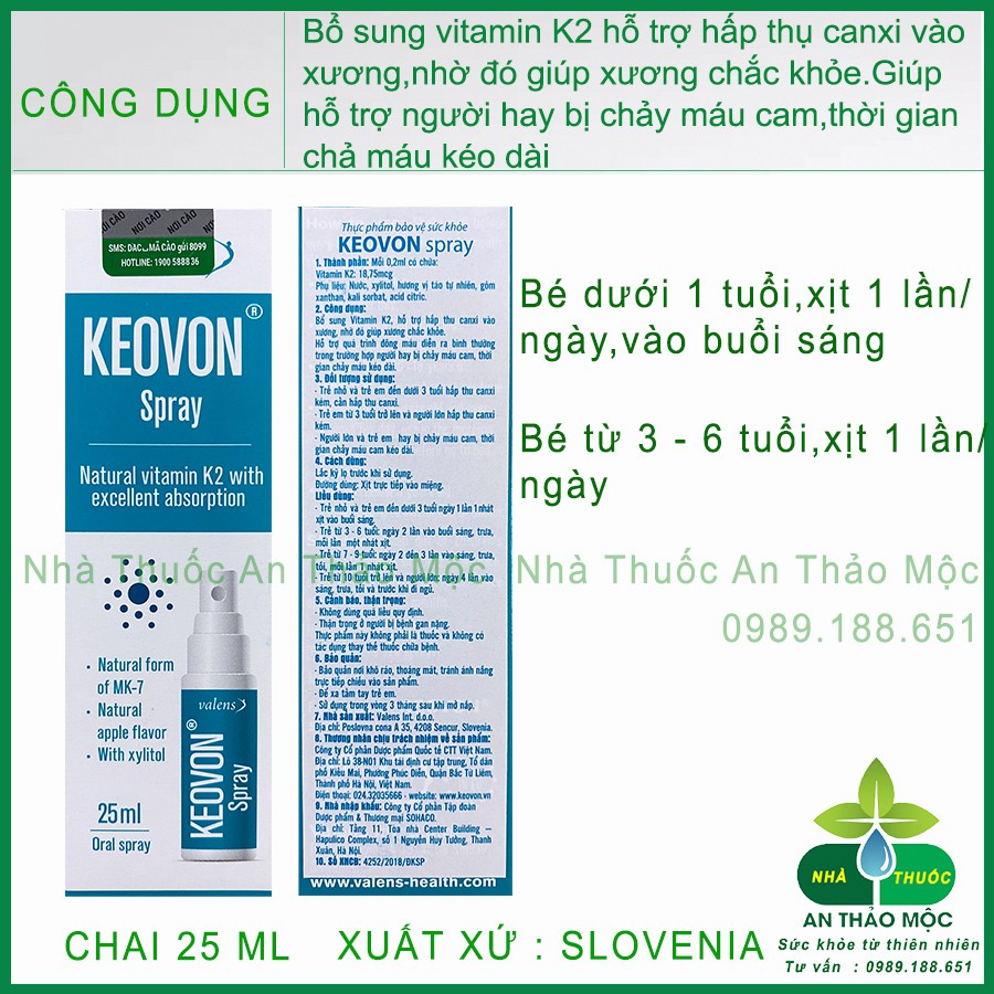 Keovon Vitamin K2 MK7 Dạng Xịt Giúp Hấp Thu Chuyển Hóa Tối Đa Canxi Cho Bé