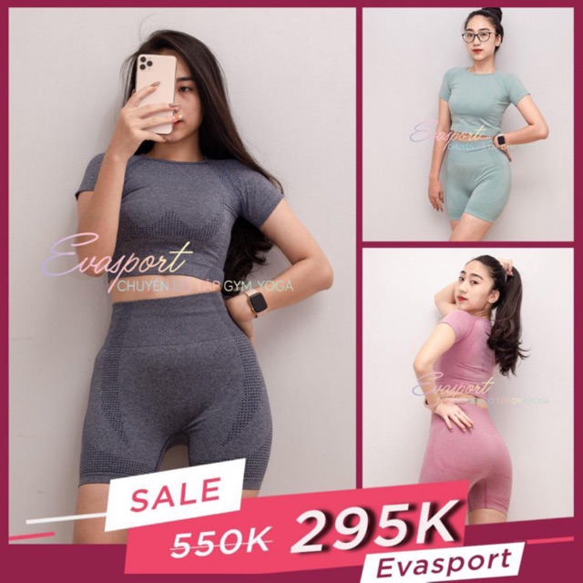 Set đồ tập gym yoga aerobic nữ Quần đùi Áo Croptop vải dệt kim ,co giãn tốt, mặc ôm dáng, nâng mông, tôn vòng 3