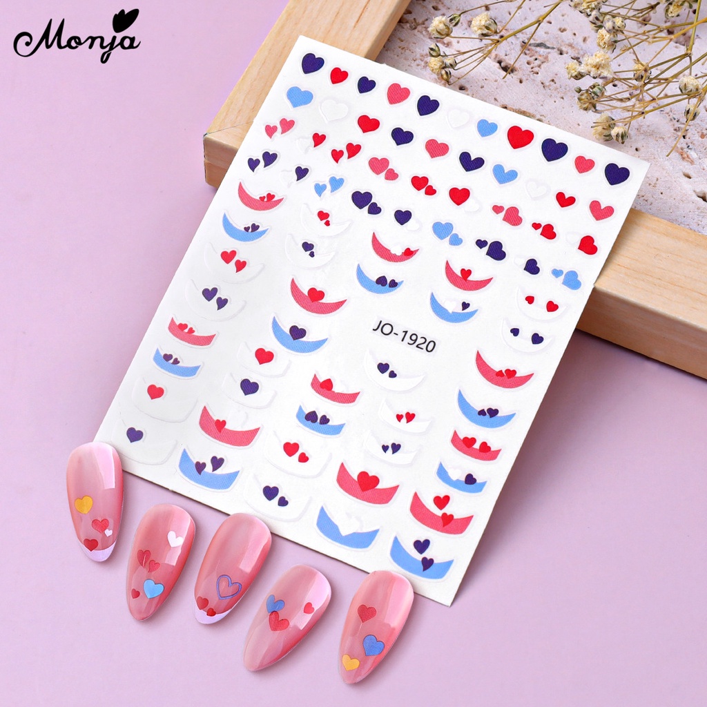 Miếng dán trang trí móng tay Monja hình trái tim nhiều màu sắc