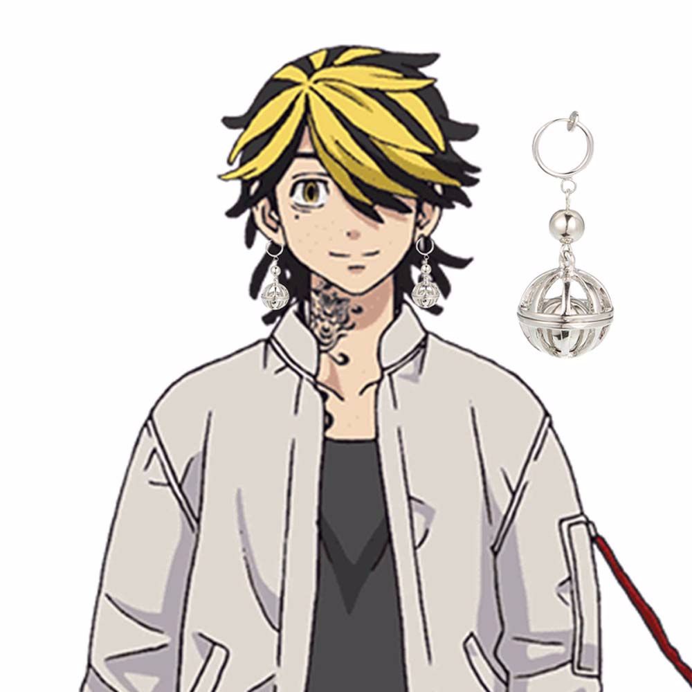 Khuyên tai kim loại tròn họa tiết nhân vật anime Tokyo Revengers Kazutora Hanemiya nhiều màu sắc cổ điển trang trí