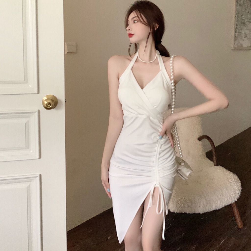 COZOK Đầm không tay ôm dáng với dây đeo cổ