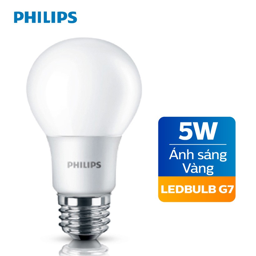 Bóng đèn Philips LED cao cấp siêu sáng tiết kiệm điện 5W E27 A60 - Ánh sáng trắng/ Ánh sáng vàng