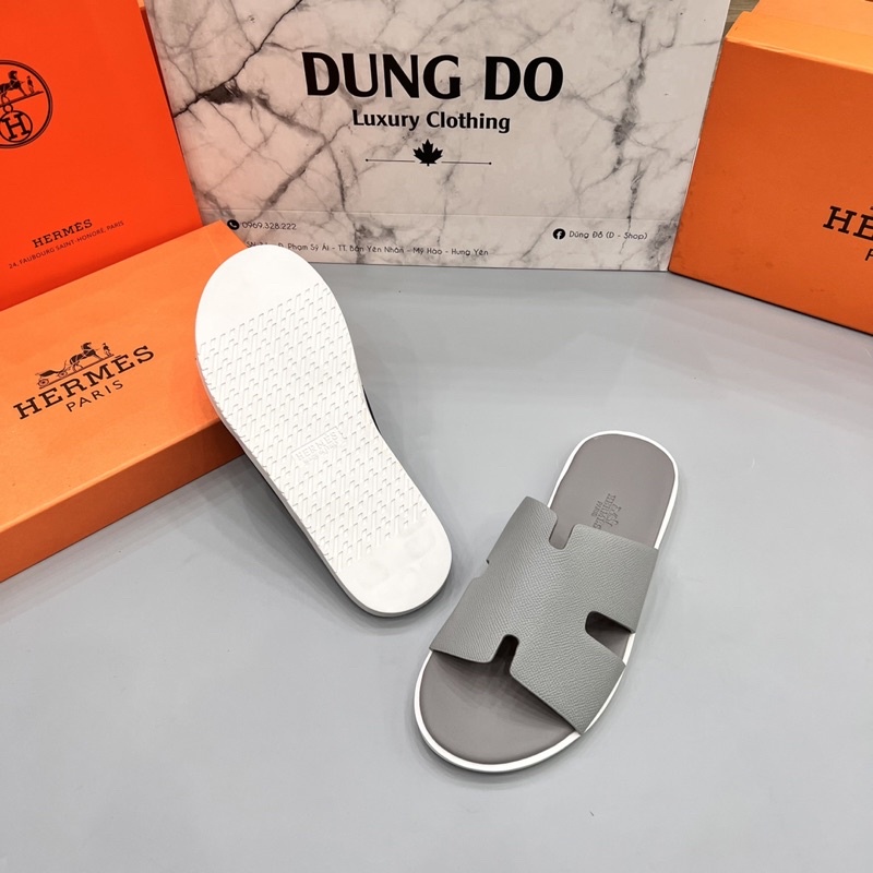 Dép lê nam chữ H quai da đế trắng kèm hộp - Dép lê nam siêu nét