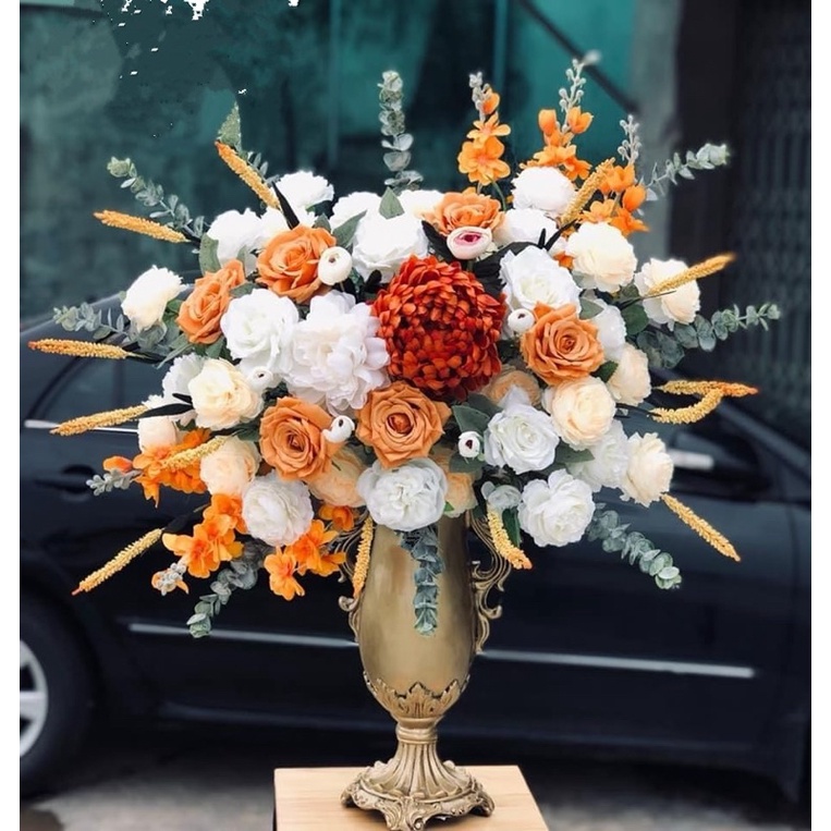 Bình Hoa Cúc Mẫu Đơn phú quý - hoa lụa hoa giả cúc đại đoá decor trang trí phòng khách, quà tặng...