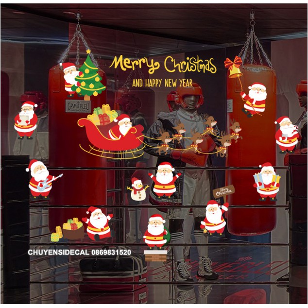 Decal trang trí tường Noel - Nhiều Ông già Noel tí hon