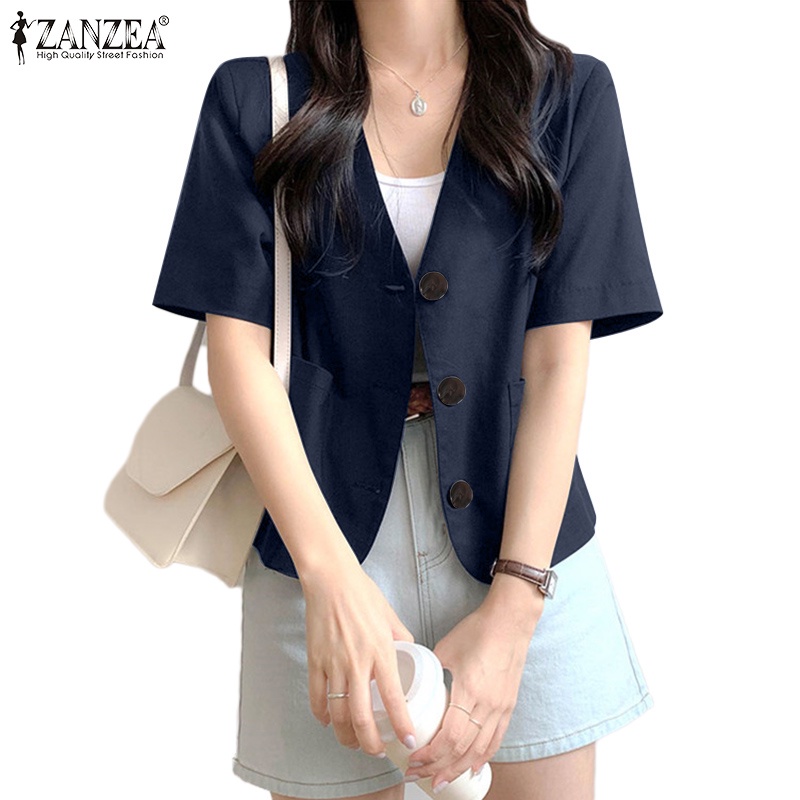 Áo khoác Zanzea tay lửng cổ chữ V thời trang thanh lịch cho nữ