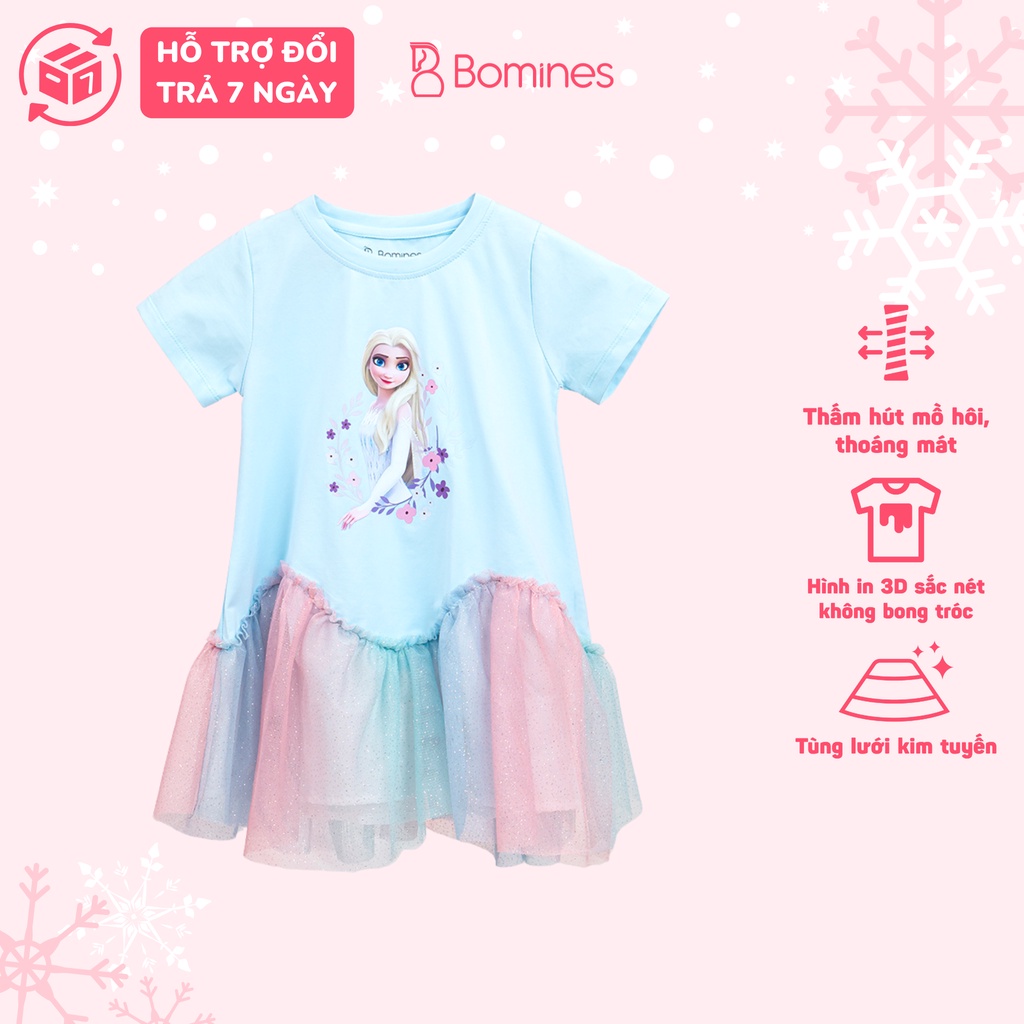 Váy bé gái công chúa Elsa BOMINES thun cotton thoáng mát cho bé từ 3 đến 12 tuổi khoảng 12kg đến 36kg