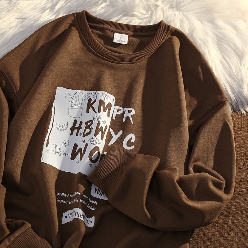 NRVP Áo thun nữ dài tay dáng rộng in chữ phong cách Hàn Quốc mới