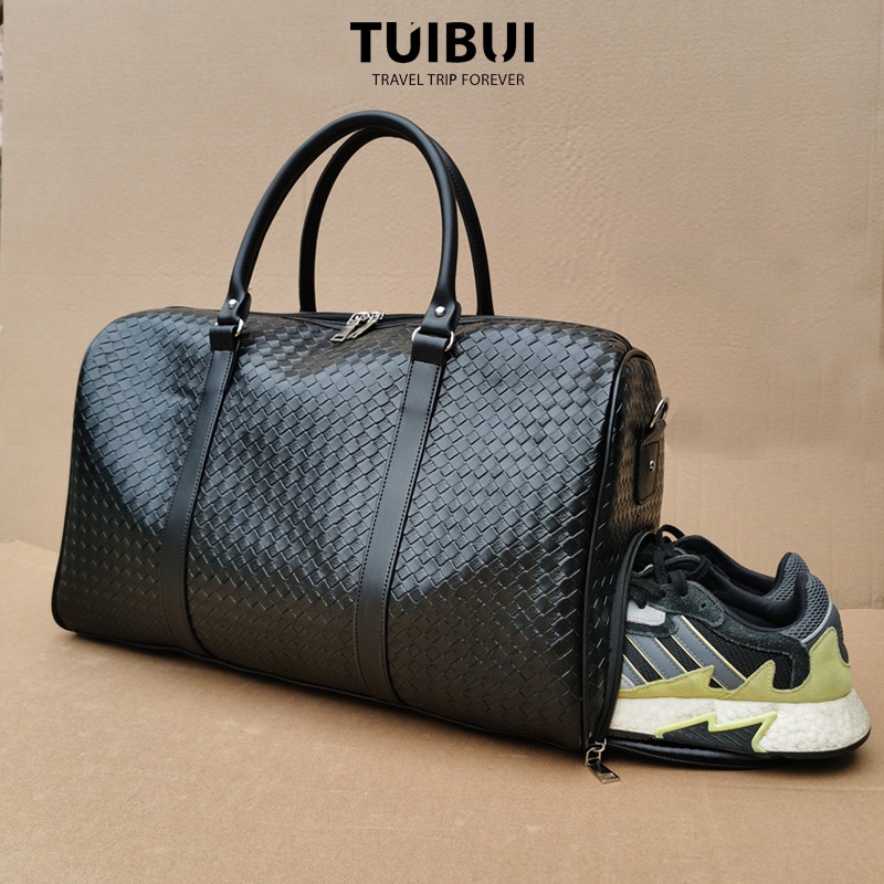 Túi du lịch da đan cao cấp có ngăn để giày, chống nước, phong cách sang trọng lịch sự - TB10